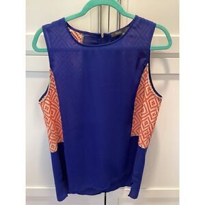 THML Womens Royal Blue Orange Embroidery High Low Blouse Sz L